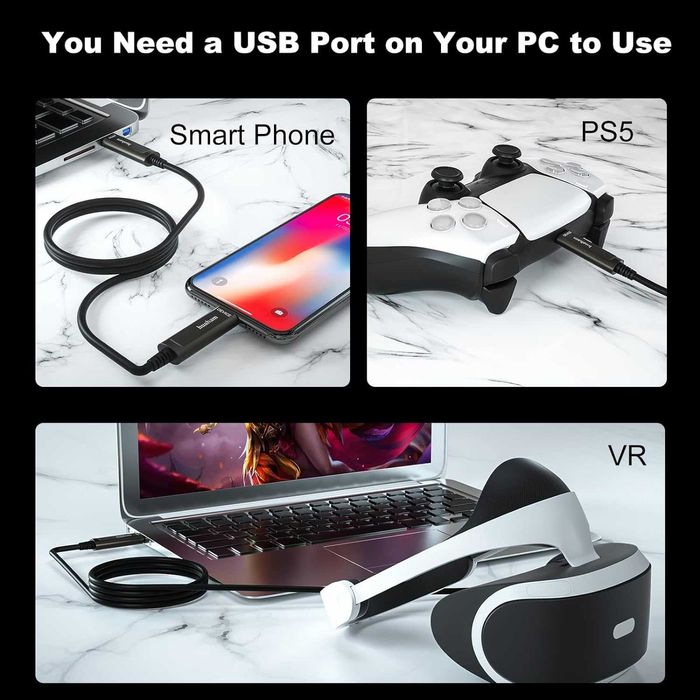 Cablu fibră optică huaham USB C la USB C 15M,Cablu USB 3.1 10Gbps