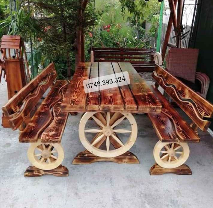 Balansoar   leagan lemn  masiv  gradina  set masă