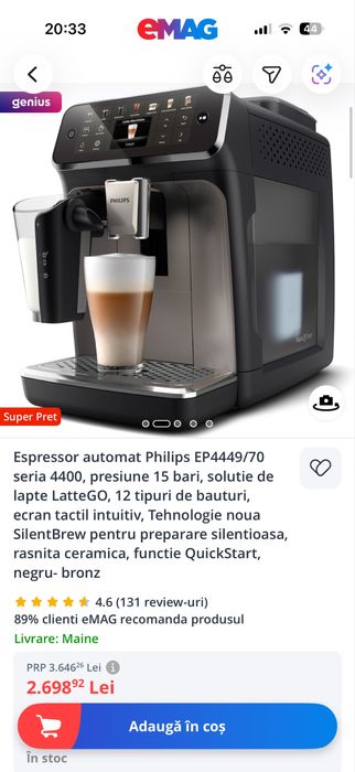Espressor Philips Latte Go seria 4400