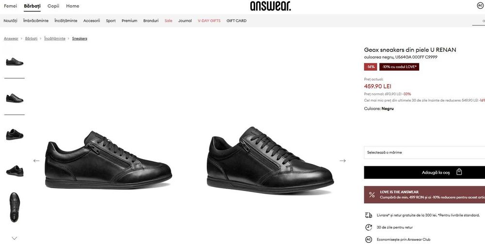 Pamtofi casual 44 premium GEOX piele naturala moale negru