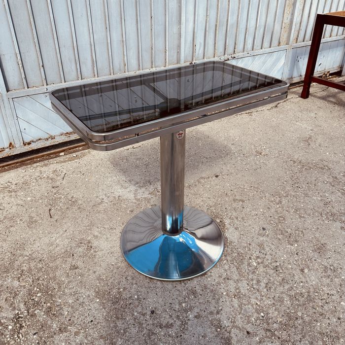 Италианска конзолна маса Allegri Parma 70-те – хром и опушено стъкло