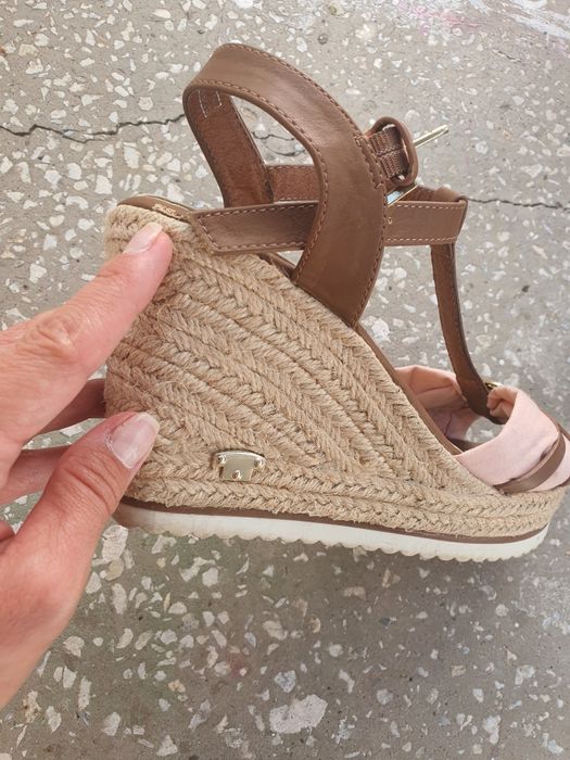 Tom Tailor 38 sandale platformă bej maro roz casual chic cu barete reglabile cu logo vizibil