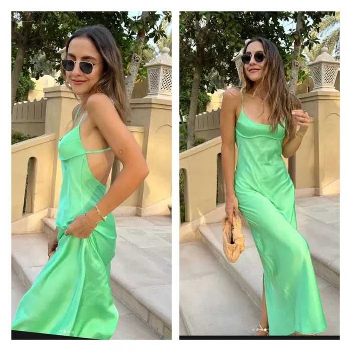 Zara rochie midi satin corset verde spate gol