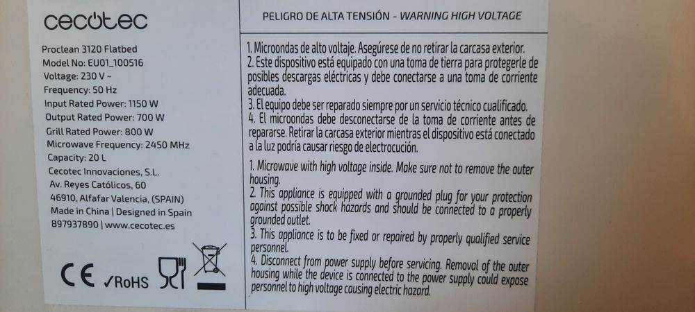 Микровълнова Cecotec FlatBed