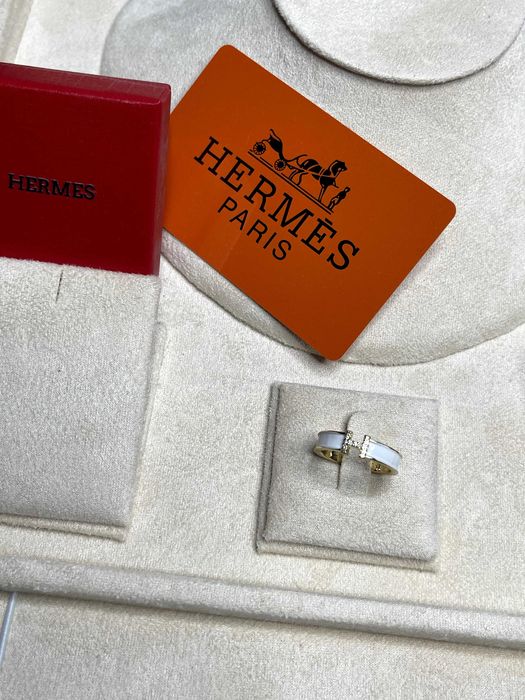 бял регулируем пръстен Х H hermes с кутийка златен златист