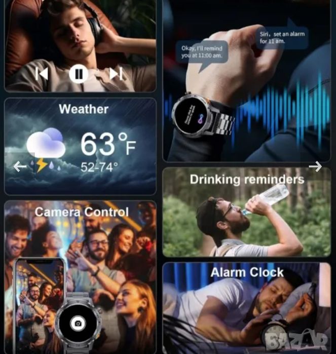 НОВ!Мъжки смарт часовник FOXBOX с функция за телефон, 460 mAh, 1,43 ин