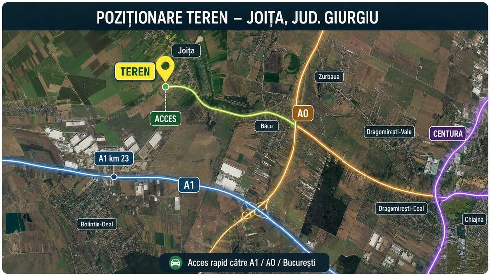 Teren intravilan Joița 500 mp – 12.900 €, aproape A1/A0, acte