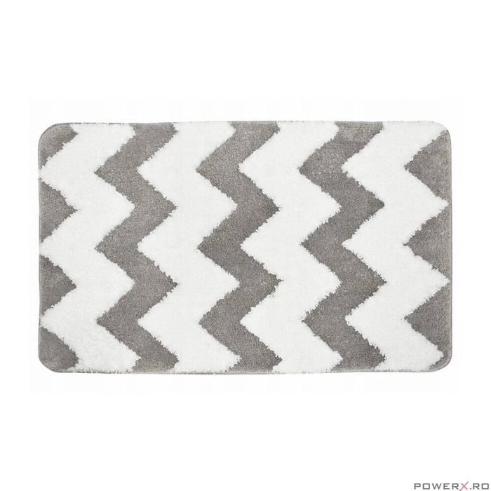 Covoras pentru baie antiaderent, pufos, 50x80 cm, alb cu gri, Sepio