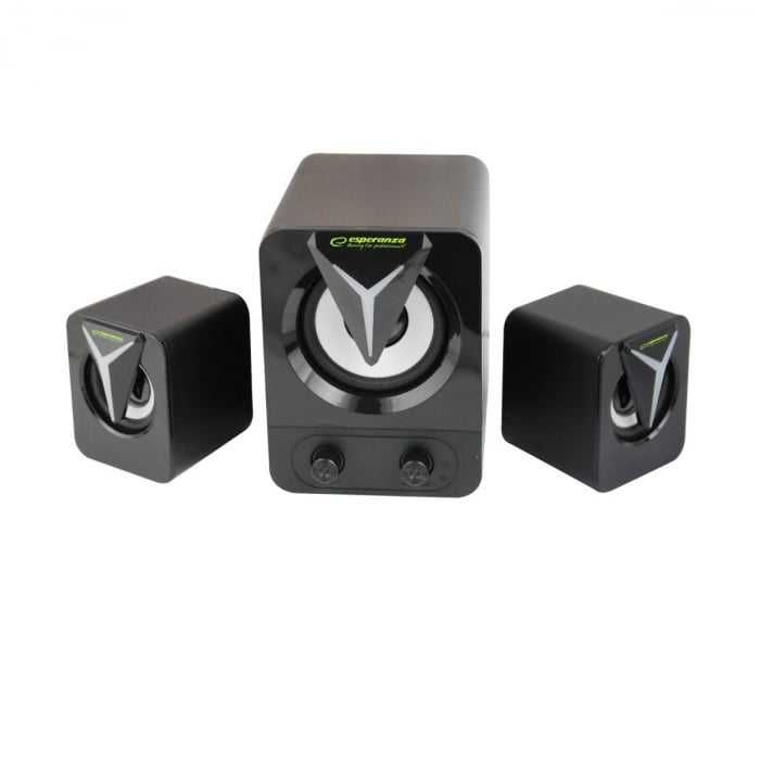 Boxe stereo 2.1 Soprano, 10W, alimentare USB, iluminare RGB, negre,noi