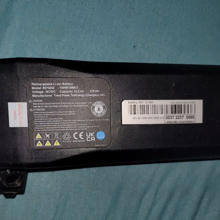 Baterie Bicicletă Electrică 36V 10.5Ah 378Wh/380WhTrend Power 8570242