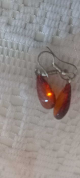 Кехлибарени обеци със сертификат, сребърна закопчалка