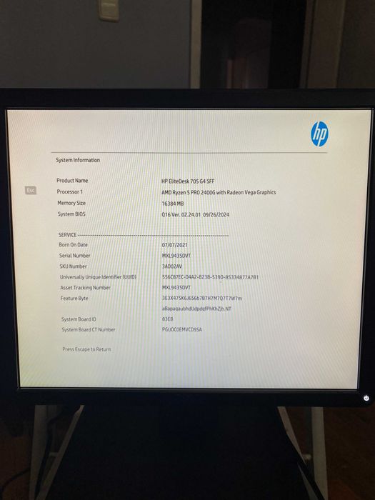 HP EliteDesk 705 G4 SFF-Слим, AMD Ryzen 5 Pro 2400G 3.6 GHz (4 MB), 8 GB, DDR4,NO HARD DRIVE