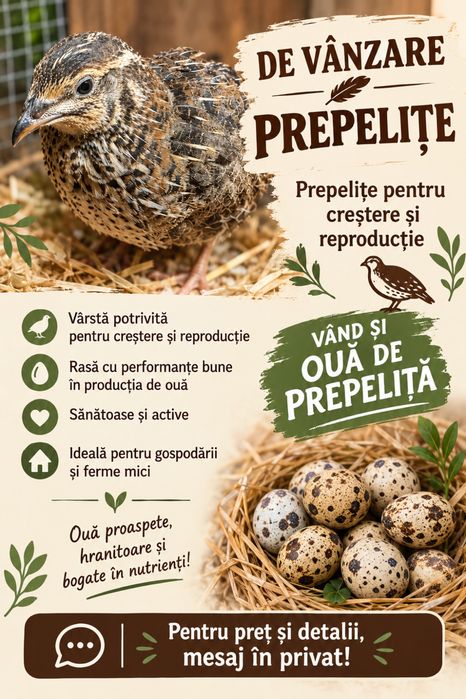 Vand pui si oua de prepelita