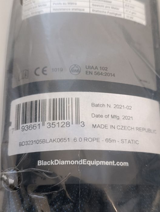 Frânghie statică ultra-subțire.  Black Diamond 6.0 Static