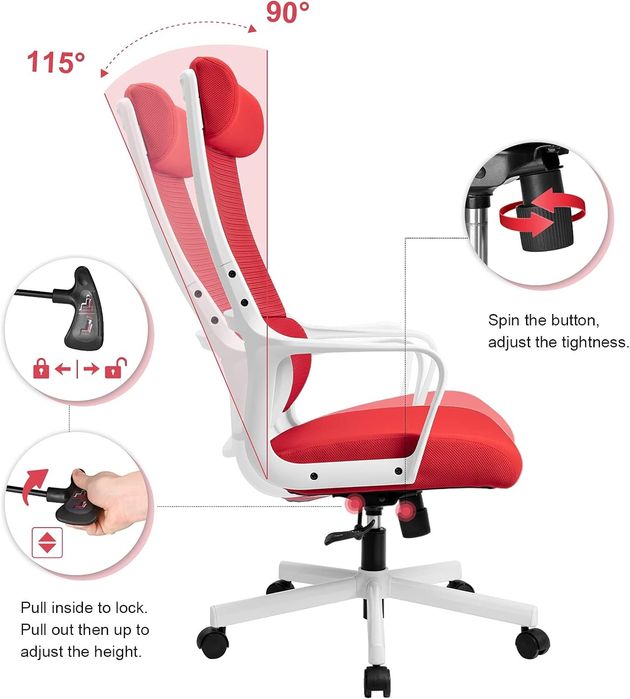 Ергономичен офис стол MELOKEA с лумбална опора, мрежест с подлакътници