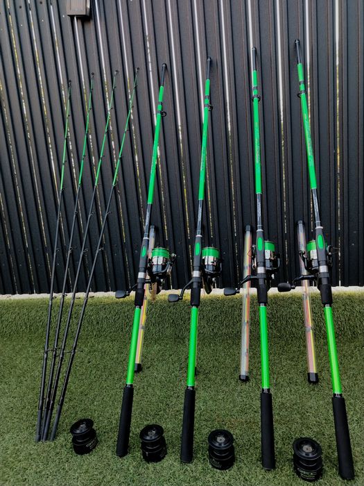 SET 4 Lansete Feeder Dunare FL AQUA FORCE 200g 2.40m + 4 Mulinete East