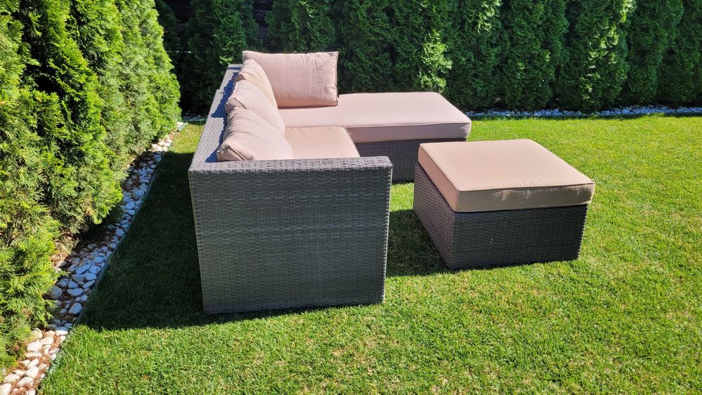 Set terasa mobilier gradina, canapea 5 locuri, perne incluse, pentru exterior,