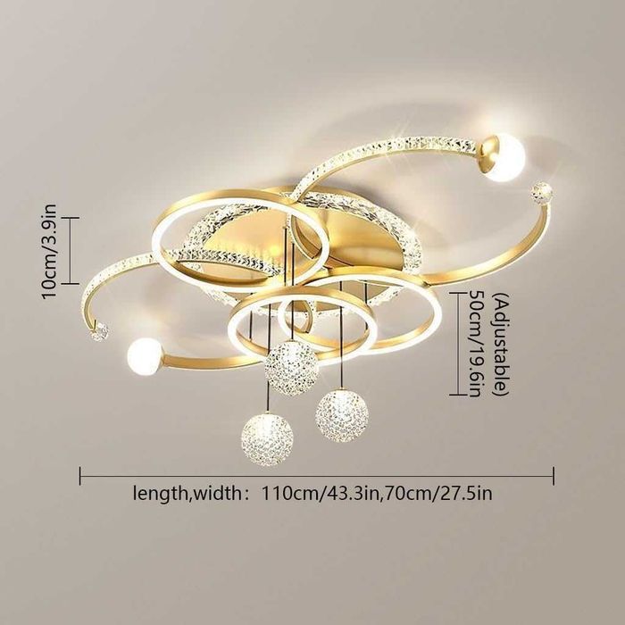 Модерна ЛЕД LED кристална таванна лампа, кръгла дистанционно димируема
