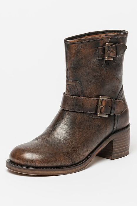 BRONX Botine din piele cu toc masiv New-Camperos, Maro, 37 noi