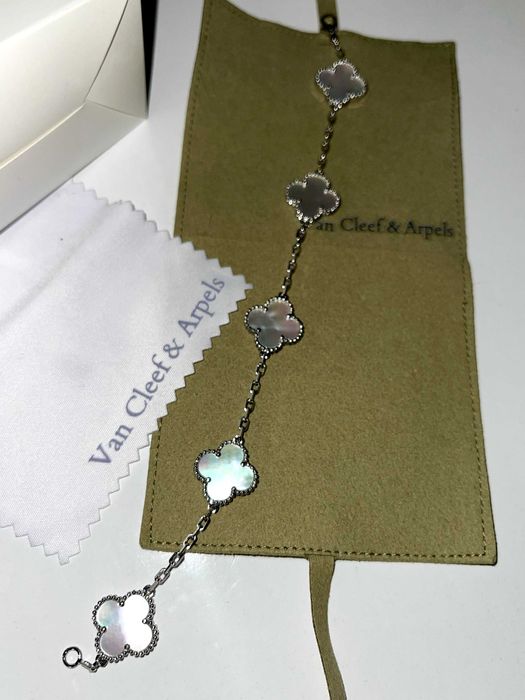 VC van cleef and arpels гривна стоманена с лого и бяла перла седеф бял