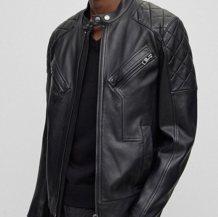 Оригинално мъжко кожено яке BOSS Hugo Boss 52 L черно