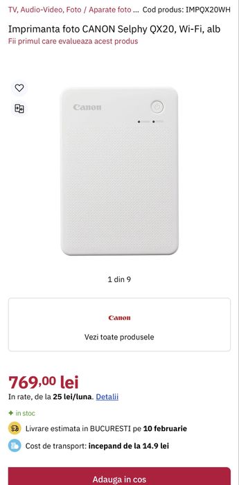 Imprimantă Foto Portabilă Canon SELPHY QX20 - NOUĂ, Sigilată!