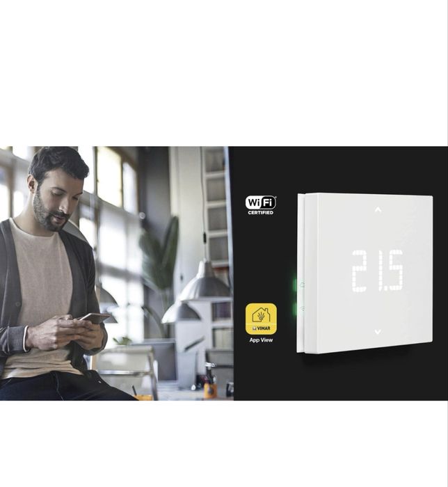 Termostat inteligent Vimar 02912, compatibil cu asistenții vocali Alexa și Google Voice, control local și gestionare de la distanță prin App View