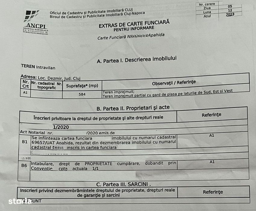 Teren cu toate utilitatile 584 mp, Dezmir zona str Criseni