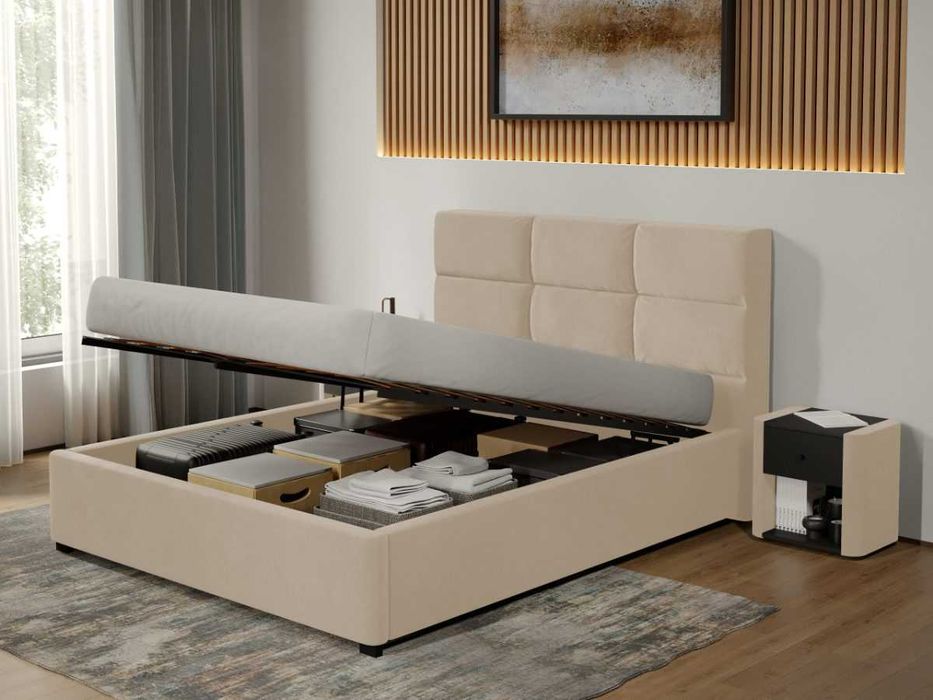 Pat tapitat Cico rabatabil 170x114 C1 din piele/stofa Bej Falcone 102