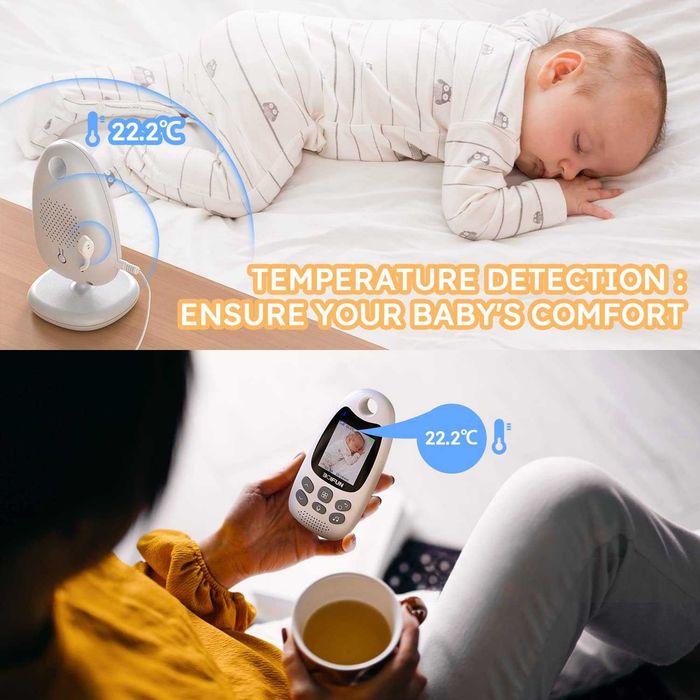 Чисто нов безжичен бебефон BOIFUN VB610 с камера, нощно виждане и ECO/VOX режим (Без Wi-Fi)