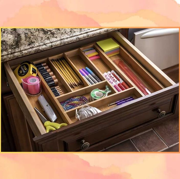 Кухненски бамбуков органайзер за прибори за чекмедже, разтегателен