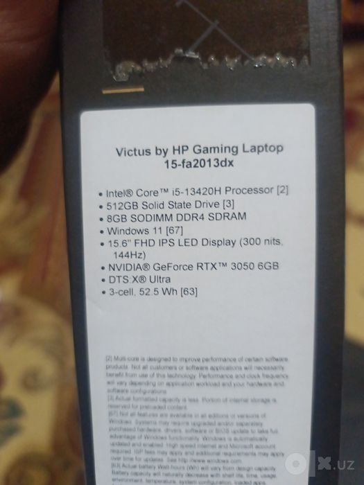 HP Viktus Geming Laptop .2027 martgacha kafolat qogʻozi bo