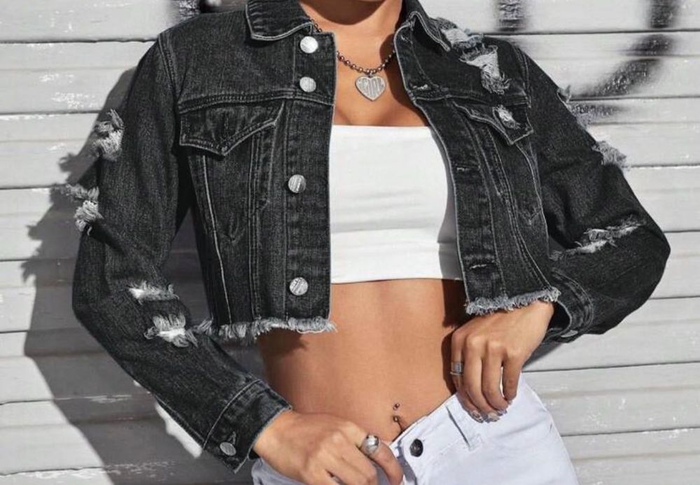 Черно късо дънково яке