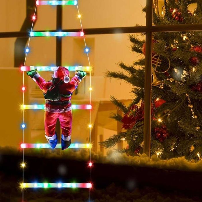 Катерещ се дядо коледа по LED стълбичка 1.5м многоцветна светлина