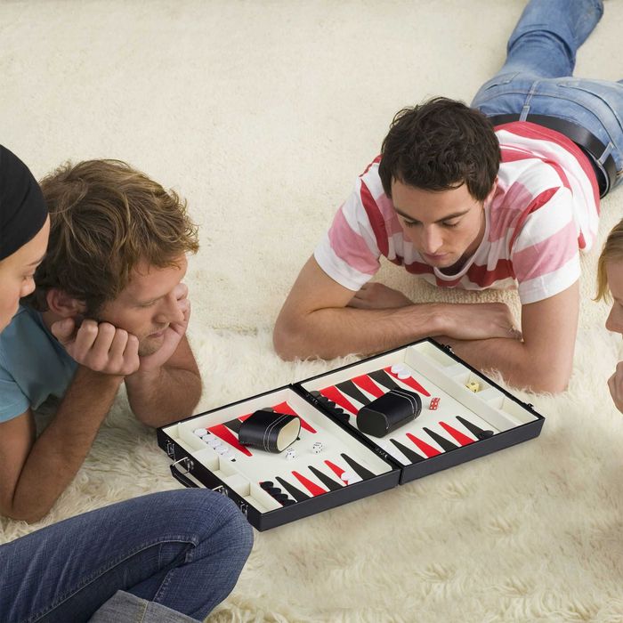 Set table/backgammon premium in valiza eleganta negru 47 x 36 cm
