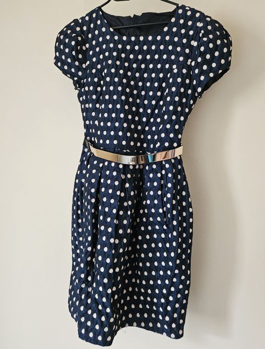 Рокля Junona синя на бели точки