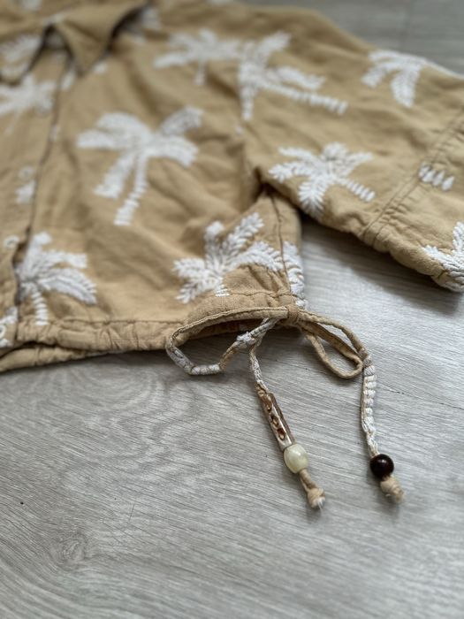 Къса ленена риза ZARA с бродерия на палми