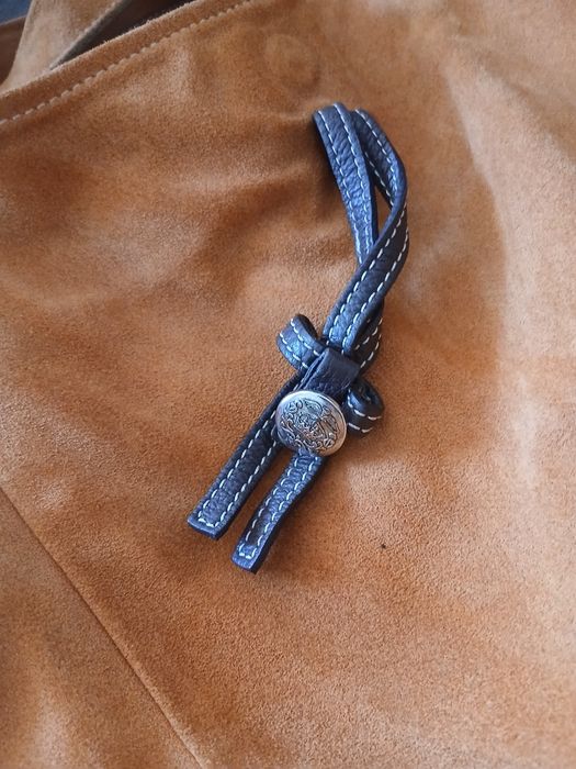 Geantă maxi din piele întoarsă naturală, culoare cognac/camel, foarte încăpătoare