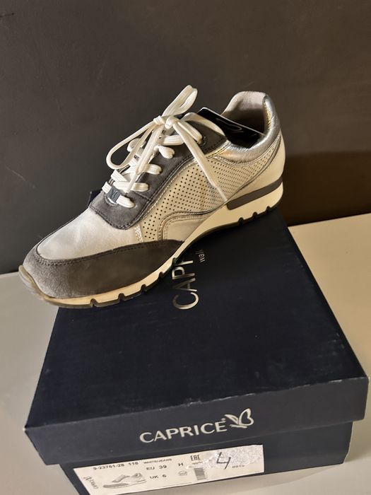 Sneakers piele damă CAPRICE White/Jeans • Mărimea 39 (Calapod lat H) • Noi