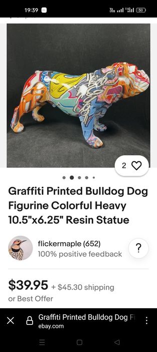 Figurină de câine Bulldog imprimată cu graffiti Statuie din rășină