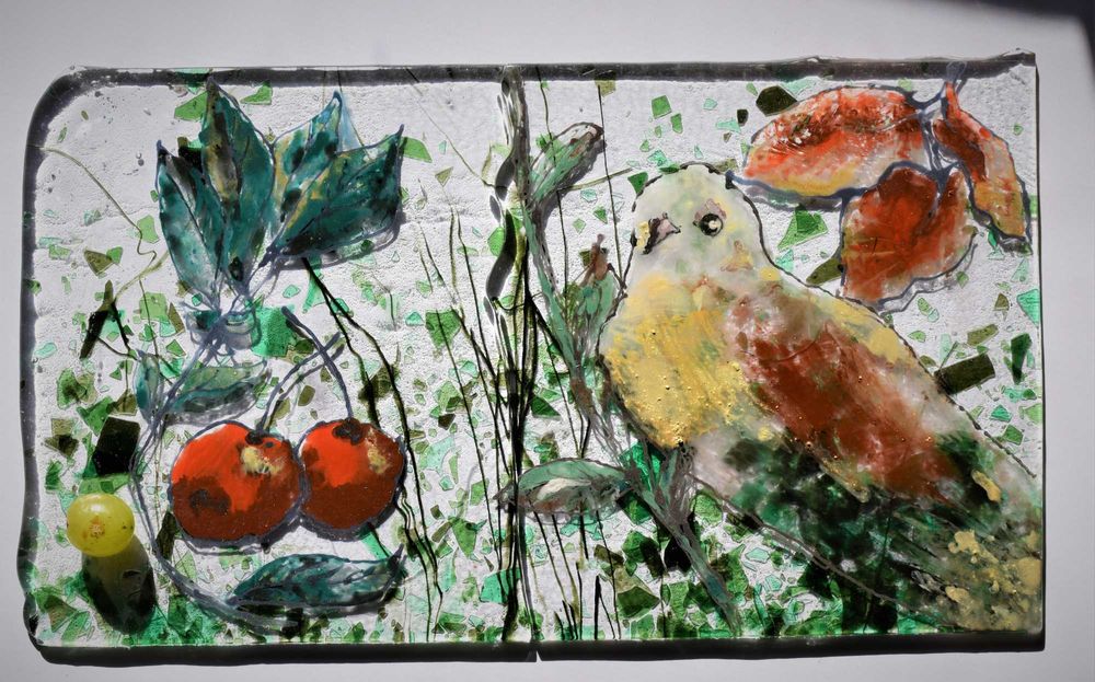 Картина рисувана върху стъкло "любов и грижа " Красив подарък .