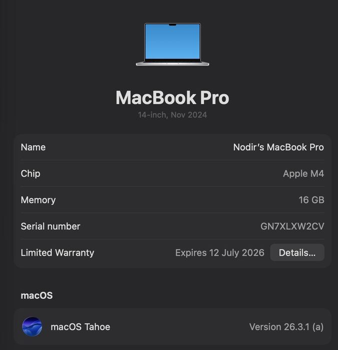 Macbook Pro M4 16/512