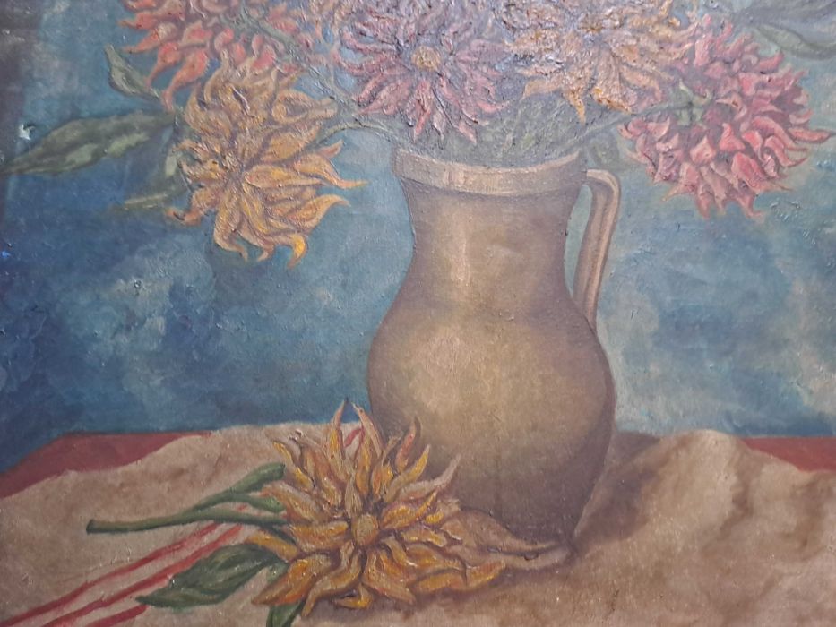 tablou vechi pictura pe panza 65/56 cm semnat I Pop datat 77