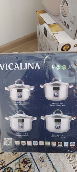 Набор посуды чайный 32 предметов. Набор кастрюлю 4 шт, Набор казанов 3