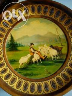 Farfurii decorative pictate pe lemn in ulei