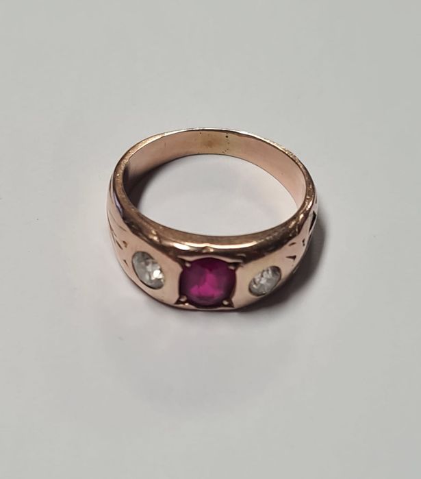 Inel din aur galben 14k, cu runin si diamante naturale, IAU842