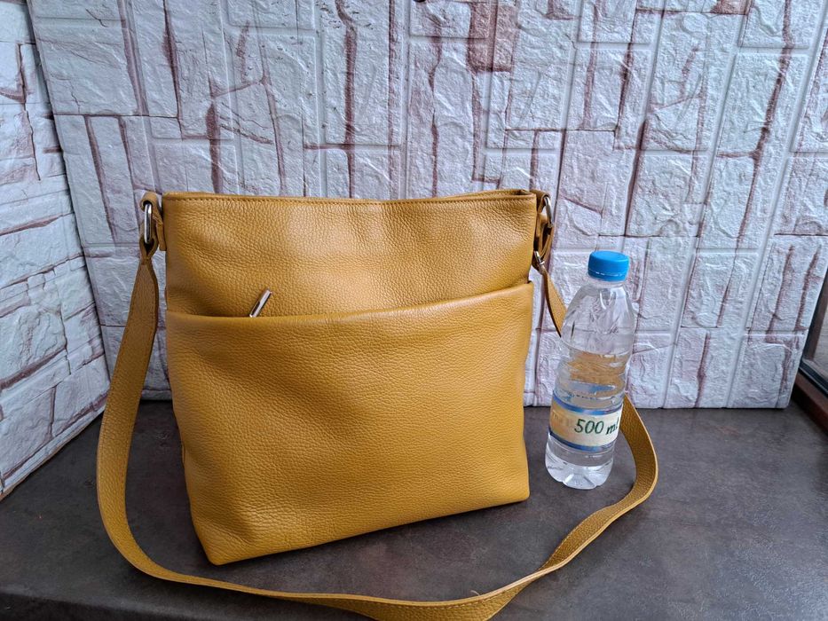 дамска чанта,малка жълта чанта,торба-естествена кожа