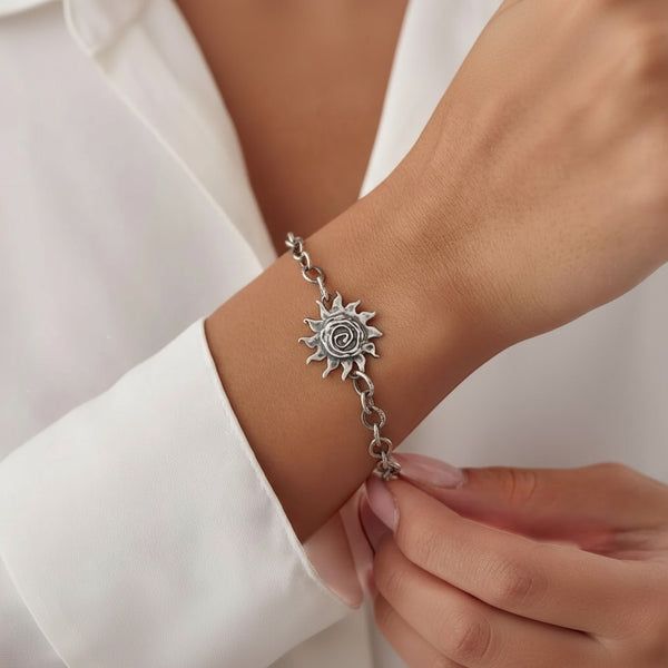 Сребърен елемент 925 Слънце на живота  ръчно изработено бижу за гривна