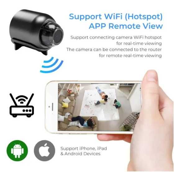 Мини Скрита Камера Охранителна Шпионска Малка Аудио Видео Запис Wi-fi