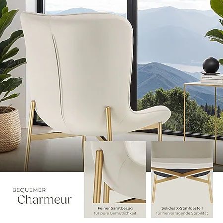 Тапициран стол, ергономична форма с висока облегалка бежово/златист